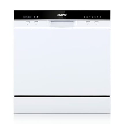 COMFEE' Table Top Dishwasher TD802 Compact Dishwasher with 8 Place Settings, 7 Programmes, LED Display, Delay Start and Off-peak Wash Function