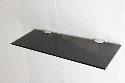 BSM Marketing 6mm Thick Toughened Black Glass Shelves With Large Chrome Finish Shelf Supports 2 size options 400mm by 150mm and 500mm by 100mm (4