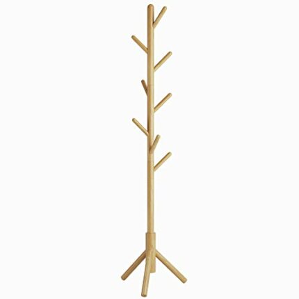 YMYNY Wooden Coat Rack Stand, Hall Tree Free Standing with 8 Hooks, Hallway Coat Hanger Hat Stand for Bag Umbrella Clothes Scarves, Adjustable Si