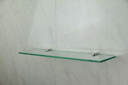 BSM Marketing 400mm x 100mm 6mm Thick Toughened Glass Shelf With Chrome Finish Shelf Supports