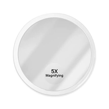 Jumbl 6” 5X Magnifying Mirror, Compact Suction Cup Makeup Mirror with 5X Magnification for Bathroom, Shower, Beauty & Skin Care, Brow Threading &
