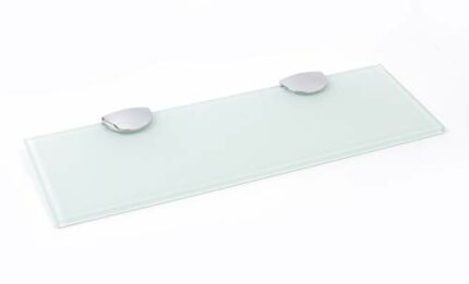 BSM Marketing 6mm Thick Toughened Black Or White Glass Shelves with Large Chrome Finish Shelf Supports 400mm by 100mm Bathroom Kitchen Office (1,