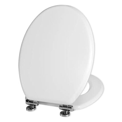 White Toilet Seat, White Durable Soft Close Toilet Seat Antibacterial Adjustable Hinges Wooden Material Toilet Seat Quick Release Removable Lid f