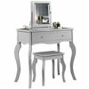 CARME Sorrento - Grey Dressing Table and Side Table With Drawer Rose Gold Handles Stool Mirror with LED Lights - Four Piece Set Bedroom Makeup Fu