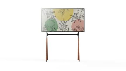 POUT Eyes 16 TV Studio Display Mount - Solid Wood Easel Quad-Leg w/Height Adjustable White Bracket & Cable Ties - Max Load 88lbs 49 to 70 Inch LE