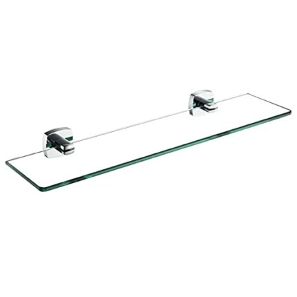 FVRTFT Bathroom Glass Shelf, Wall Mounted 8mm Tempered Glass Caddy Shelf, Rectangular with Polished Chrome Bracket, for Bathroom, Washroom Organi