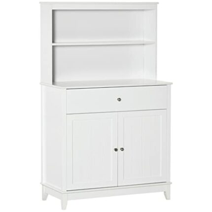 WALNUT 58" Kitchen Buffet, Dining Room With Drawers And Storage Cabinets, White