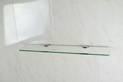 BSM Marketing 500mm x 100mm 6mm thickness Toughened Glass Shelf for Bathroom Bedroom Office with large Chrome Finish Shelf Supports