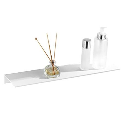 Biutimarden Bathroom Shelf 40cm White No Drill Bathroom Shelves Self Adhesive Rustproof Wall Mounted Storage Aluminum Bathroom Accessories Organi