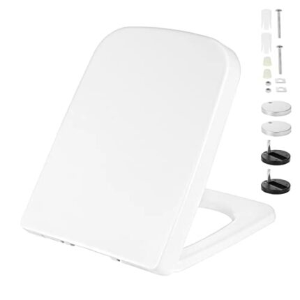 Kinsinder Square Shape White Toilet Seat, Soft Close Toilet Seat with Quick Release for Easy Clean, Simple Top Fixing, Standard Toilet Seats Whit