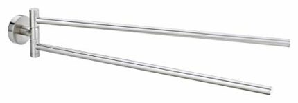 tesa MOON Swing Arm Towel Bar - No Drill Two-Armed Towel Rail Chromed Metal and Stainless for the Bathroom with Swivelling Arms - Includes Remova
