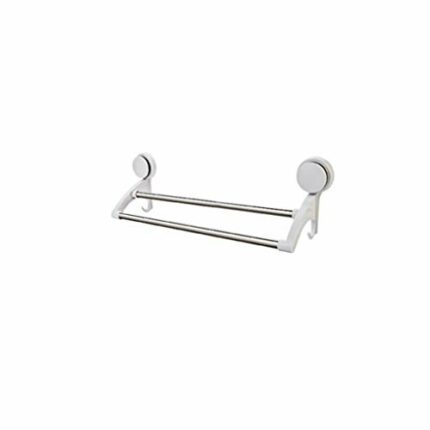 SMLJLQ Dual-layer Rail Shelf Suction Towel Rack Stainless Steel Wall Mount Bathroom Towel Holder Rack Bathroom Kitchen Accessories