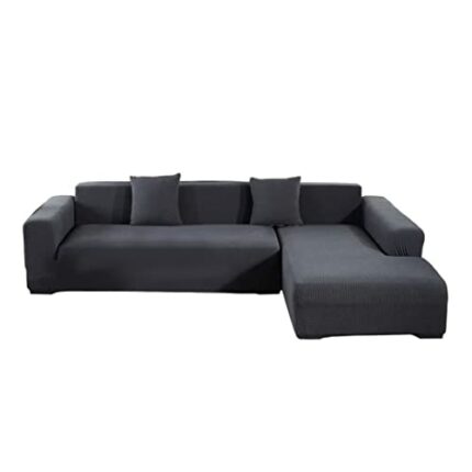 Naisidier L Shape Sofa Cover Stretchable Sectional Sofa Cover L-Shaped Waffle Lounge Couch Cover Anti-Slip Sofa Cover 190-230cm Dark Grey