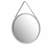ASPECT M31W Leather Strap Wooden Wall Round Hanging Decorative Vanity Mirror (White, 50 Dia cm)