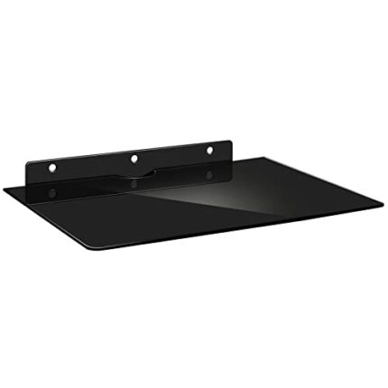 Single Floating Component Rack Floating Wall Mount Shelf Glass Single Wall Shelf Black DVD DVR Shelf for Cable Box, Game Machine, DVD Player, Med