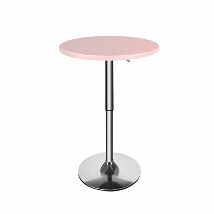 Magshion 23.6'' Round Adjustable Height Wood Bar Pub Table Adjustable Range 27.5'' - 35.7'' Living Room Dining Room Bar Cocktail Table(Pink)