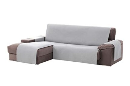 textil-home ADELE Chaise Longue Sofa Cover L shape, protector for Left Arm Quilted Sofa Slipcover. Size -200cm. Color Light grey (front view)