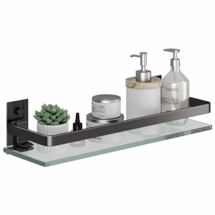 Danpoo Bathroom Wall Shelf, Tempered Glass bahtroom Shelf(Black)
