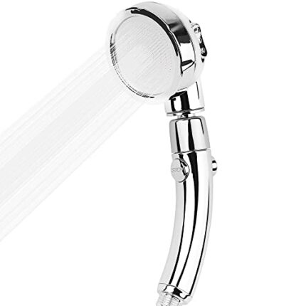 Handheld Shower Head with Start / Stop Button, 3 Water Spray Modes, 360 ° Swivel Hand Held Showerhead, Pressure Boosting & Water Saving, Chrome