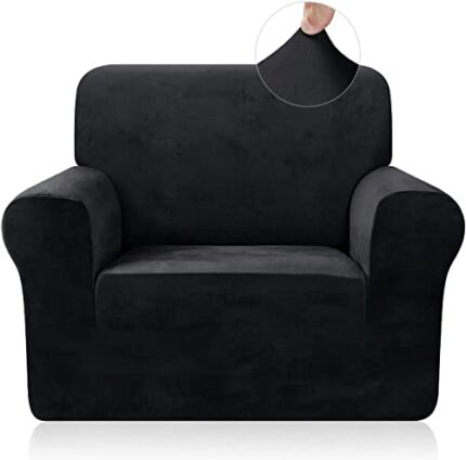 FreeBiz Sofa Covers 1 Seater Elastic Fabric Slipcovers Stretch Couch Slip Cover Plush Protector for Kids Pets Living Room Black