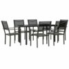 vidaXL Garden Dining Set 7 Piece, Table and Chair for Patio Terrace, Outdoor Dining Set with Table, Lounge Set, Black Steel and Textilene