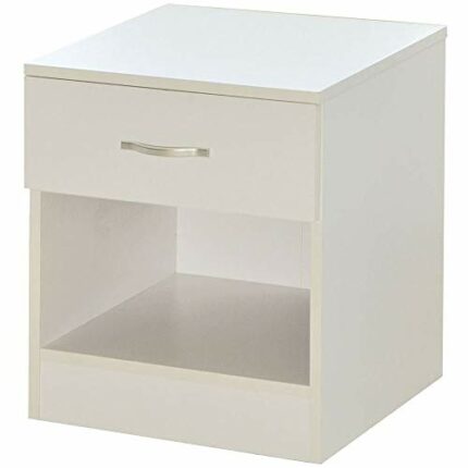 Vida Designs White Bedside Cabinet, 1 Drawer With Metal Handles and Runners, Unique Anti-Bowing Drawer Support, Riano Bedroom Furniture