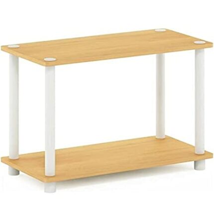 Furinno Turn-N-Tube 2-Tier No Tools End Table, Coffee Table, Shelf, Beech/White, 1-Pack