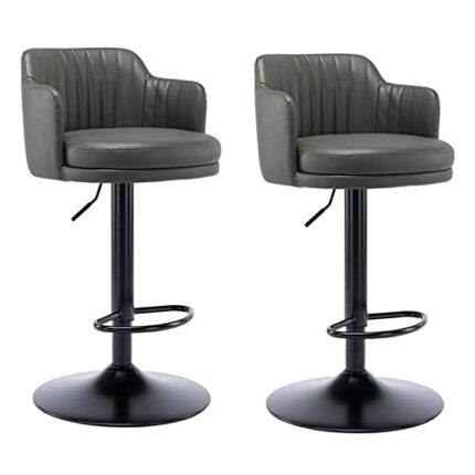 ADEADE Grey Adjustable Swivel Barstools Set of 2 Kitchen Breakfast Bar Chairs Counter Heigh Bar Stools Gaslift Black Metal Legs with Footrest Uph