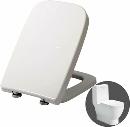 Square Toilet Seat, Soft Close Toilet Seats White with Quick Release, Sturdy Duroplastic Anti-Bacterial Toilet Lid with Stainless Adjustable Hing