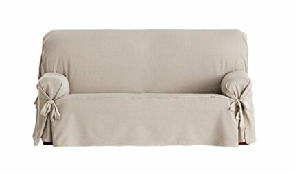 Eysa Constanza Universal Sofa Cover with Ribbons 3 Color 01-Linen, Cotton, Beige, Three_Seats