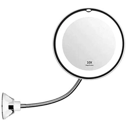 Bozaap Makeup Mirror with Suction Cup,360 Degree Swivel Flexible Gooseneck 10X Magnifying Mirror with LED Light,Vanity Mirror for Bathroom Dressi