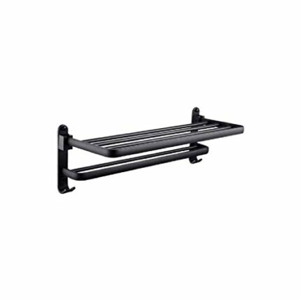 RSOCHS Multifunctional Towel Rack - Towel Rack Double Layer Stainless Steel Bathroom Shelf Holder Wall Mounted Matte Black