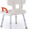 Bath Stools,Shower Stool Bath Chair Bathroom Seat with Armrests with Backrest Adjustable Height Portable Lightweight Aluminum Non-Slip Housing Be