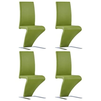 vidaXL 4x Dining Chairs with Zigzag Shape Kitchen Living Room Dinner Room Home Restaurant Office Side Chairs Seating Furniture Green Faux Leather