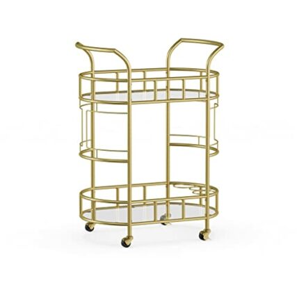 DNATS Bar Cart, Gold Metal And Glass Serving Cart,With Wheels And Handle,For Kitchen, Club, Living Room, Bar