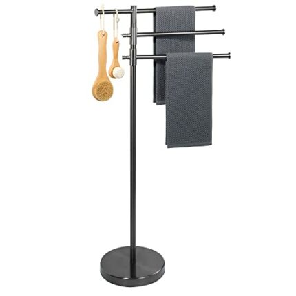 Sayayo Freestanding Towel Rails Bathroom Towel Holder Towel Rack with 3 Adjustable Towel Bars, SUS304 Stainless Steel Towel Stand for Storage wit