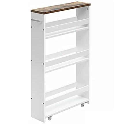 DNATS 4-layer Rolling -thin Practical Storage Cart Tower Kitchen Storage Box Handle White Storage Cart
