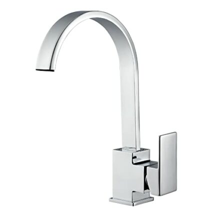Hapilife Kitchen Sink Taps Mixer Solid Brass Chrome Finish, Modern Square Flat Spout 360 Degree Swivel Waterfall Effect, Monobloc Faucet for Sing