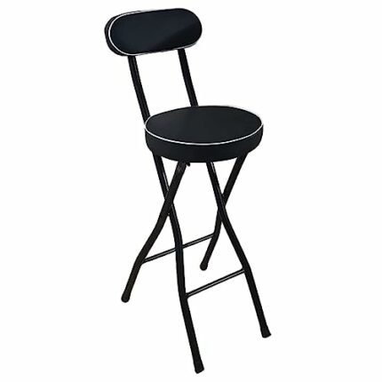 Portable Folding Stool, Folding Bar Stool With Back Support & Footrest, Round Compact Folding Breakfast Bar Stool Chair, With Padded Seat, For Ki