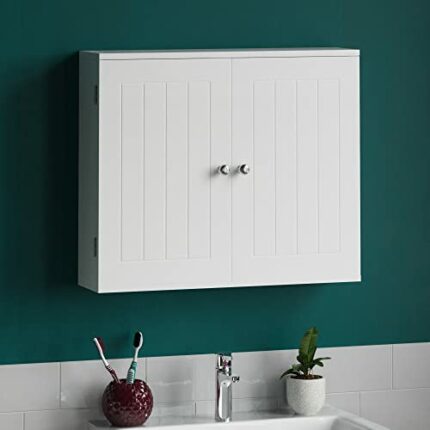 Bath Vida Priano Bathroom Cabinet Double Door Wall Mounted Storage Shelf, White
