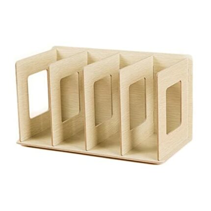 Hajimia Wooden CD Rack 4 Sections DVD Book Storage Shelf Multifunctional DIY Organizer Stand for Office Greeting card