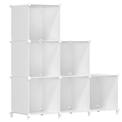 FUNLAX Cube Storage Unit, 6 Cube Bookcase Bookshelf Portable Bathroom Storage Plastic Cube Organiser Stackable Cube Shelving Unit for Clothes Boo