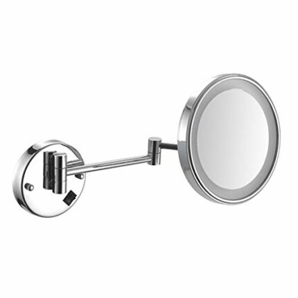 QUANJJ 8 Inch Wall Mounted Mirrors 3x Magnification Makeup Shaving Premium LED Lighted Bathroom for Hotel Vanity with Adjustable Extendable UK Pl