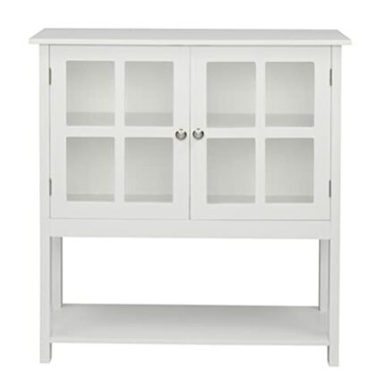 DSHGDJF MDF CNC Painted Sideboard Transparent Double Door Double Internal Compartment With Bottom Storage Shelf