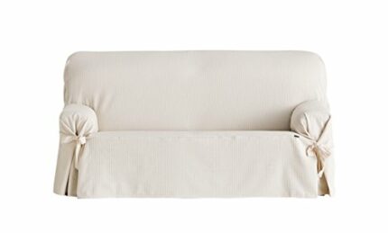 Eysa Bianca universal sofa cover with ribbons 2 color 01-ecru, Cotton, Two Seats