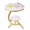 suruim Luxury Marble Round Coffee Table Sofa Side Table Corner Table Living Room Sofa End Bedside Table Outdoor Indoor Furniture (Gold+Black)