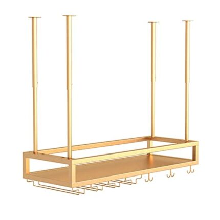 EYLINK Wine Holder Upside Down Wine Rack Simple Style Gold Iron Ceiling Hanging Stemware Glasses Racks Home Decoration Wine Bottle Shelf for Bars