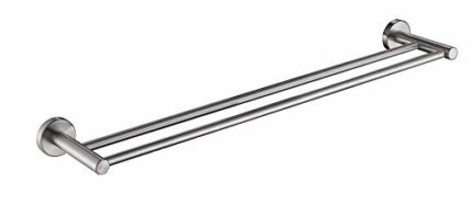 Premium Modern Double Towel Bar Rack w/Round Base (61 cm)- Brushed Finish, Made from Stainless Steel, Water and Rust Proof, Wall Mounted, Easy to