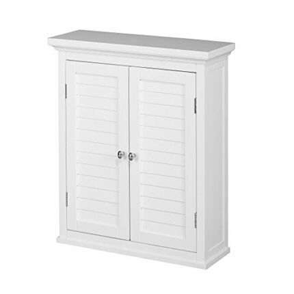 VERSANORA Teamson Home Wooden Bathroom Wall Cabinet, Bathroom Cabinet, Removable Storage Cabinet, Double Louvered Doors, White, Glancy Collection