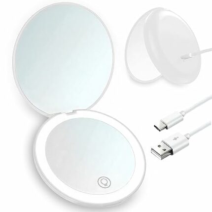 Giazee Magnifying Mirror, Dimmable Compact Mirror With Light Rechargeable 1X/10X Travel Mirror Portable Small Travel Compact Mirror Led Pocket Mi